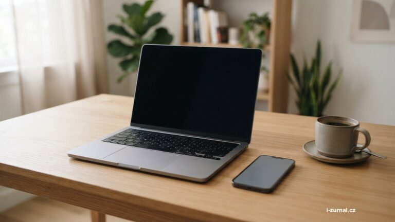 Notebook a telefon na pracovním stole