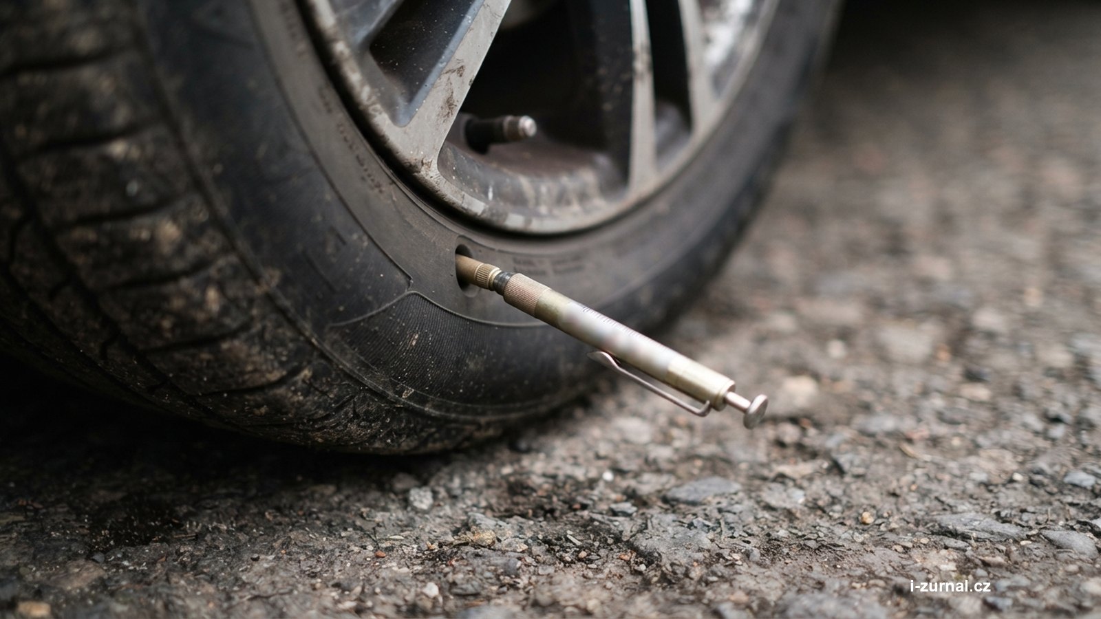 Měření tlaku v pneumatice manometrem