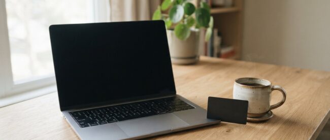 Notebook a platební karta na pracovním stole