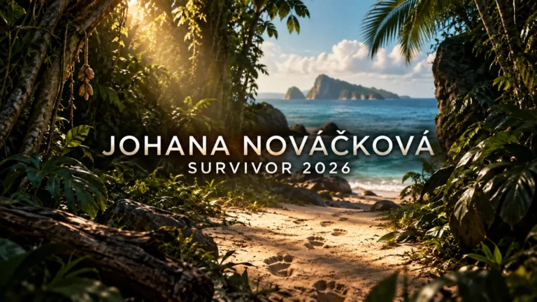 AI ilustrace tropické stezky s titulky Johana Nováčková a Survivor 2026, bez podoby soutěžící