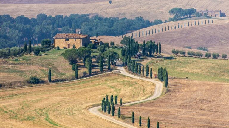 Kopce s cypřiši ve Val d'Orcia v Toskánsku