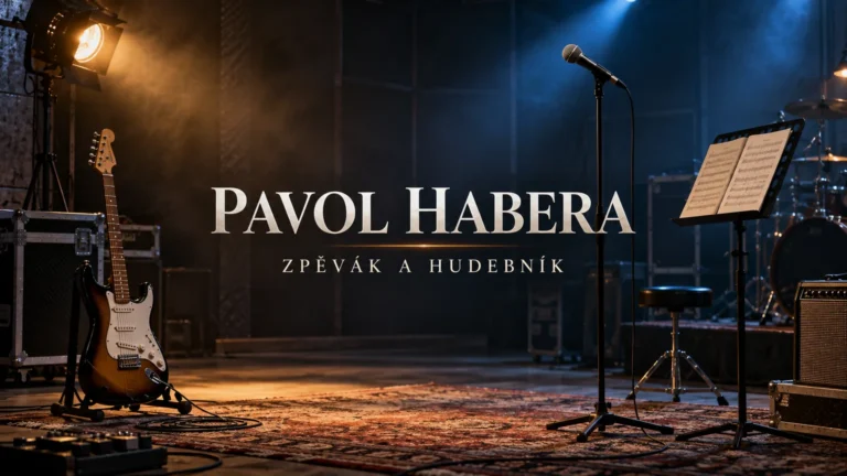 Redakční AI ilustrace prázdného rockového studia se jménem Pavol Habera; bez vyobrazení skutečné osoby